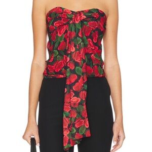 For Love & Lemons Abby Top Strapless Halter Red Floral Rose Top Size Large